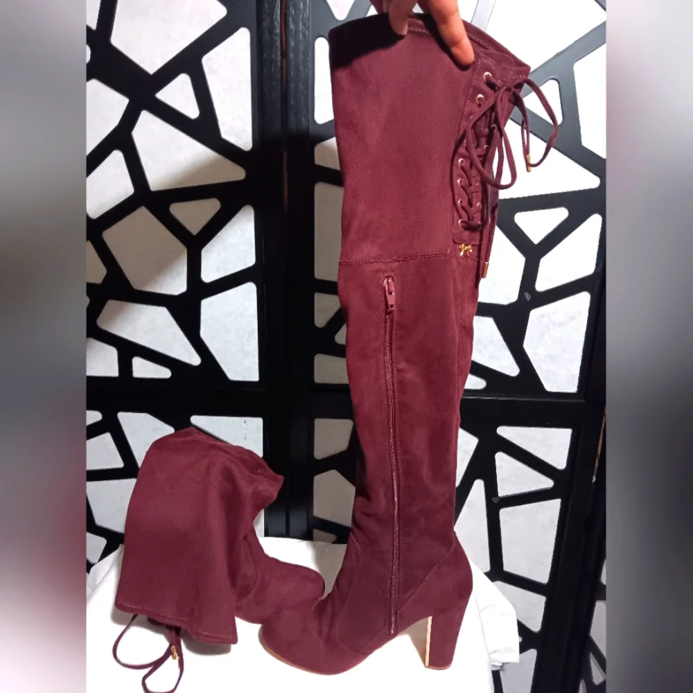 BetseyVille + Target - Heeled Over-the-knee Boot - Wine, Gold - Sz 8.5